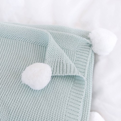 Pom Pom Blanket - Sage Green