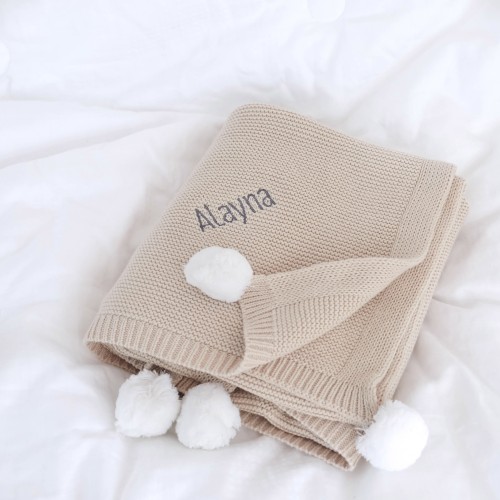Pom Pom Blanket - Cookie Beige