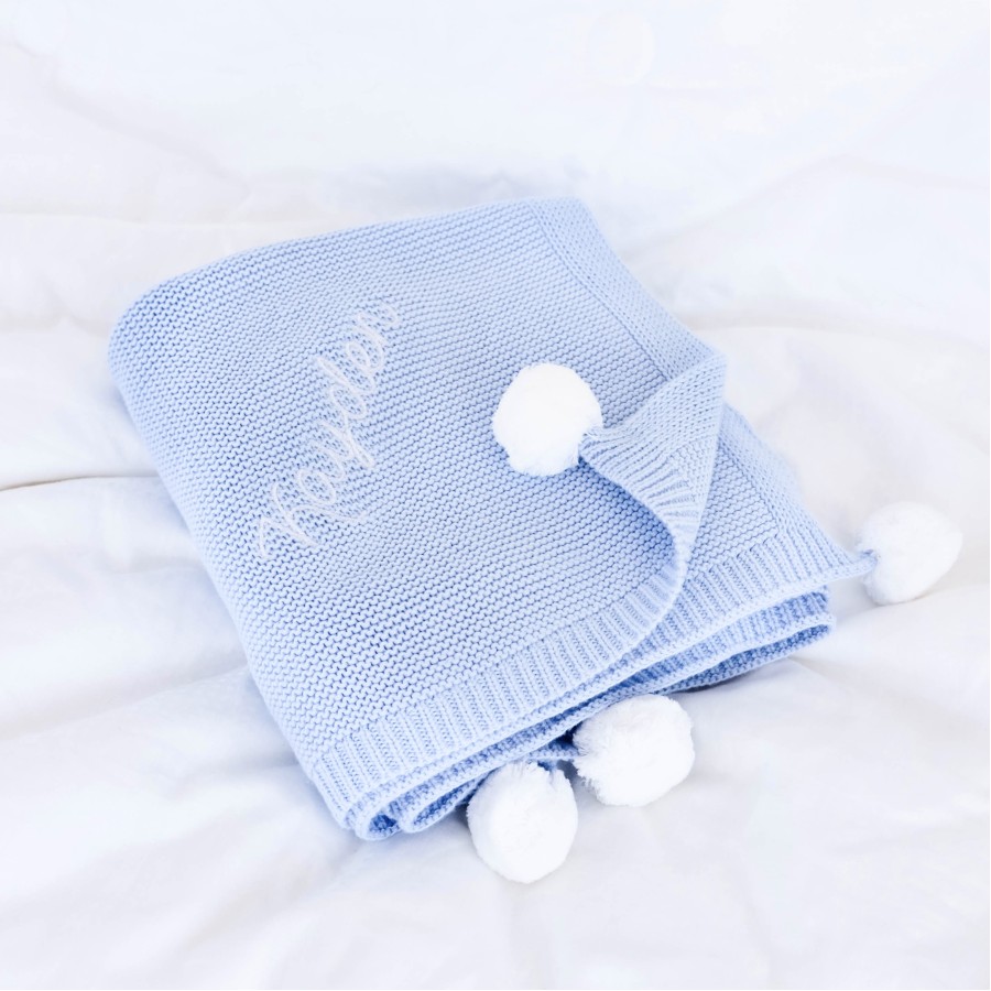 Pom Pom Blanket - Baby Blue