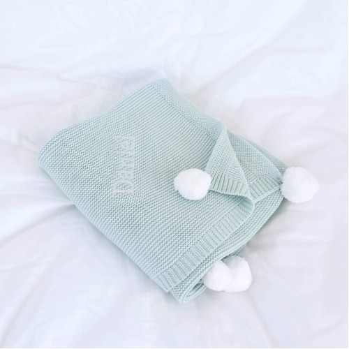 Pom Pom Blanket - Sage Green
