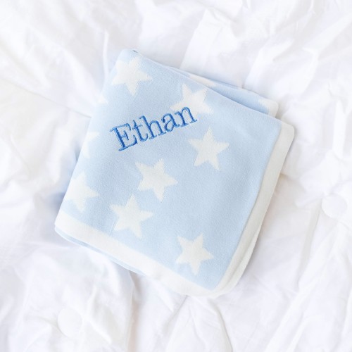 Starry Skies Soft Knit Blanket - Moonbeam Blue