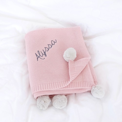 Pom Pom Blanket - Dusty Rose