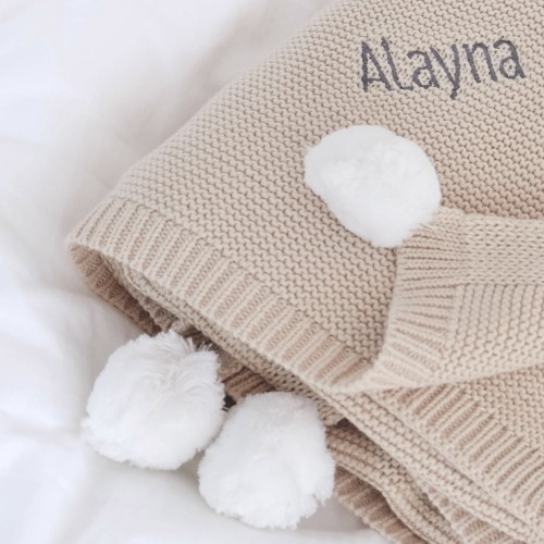 Pom Pom Blanket - Cookie Beige