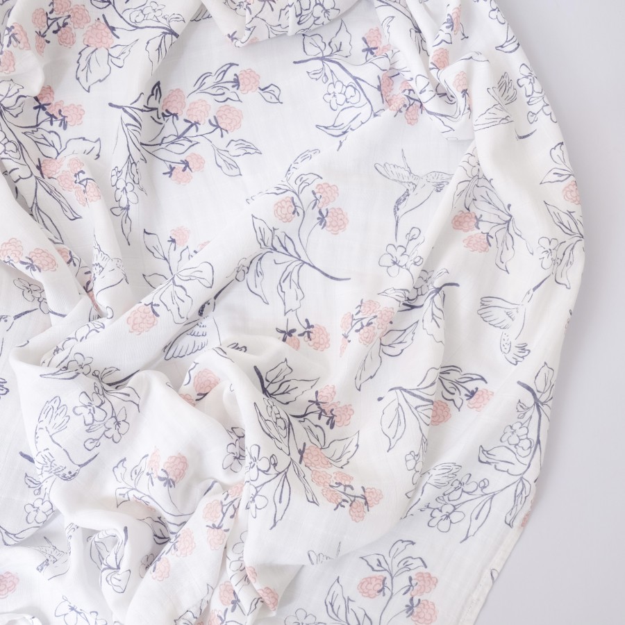 Bamboo Cotton Muslin Swaddle - Berry Hummingbird