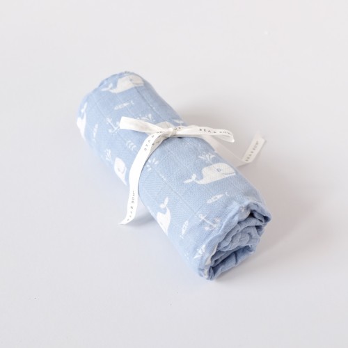 Bamboo Cotton Muslin Swaddle - Whimsy Whale 