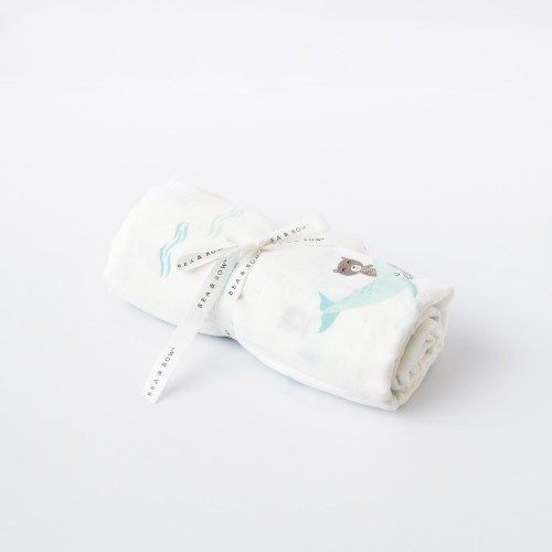Bamboo Cotton Muslin Swaddle - Bear by the Bay