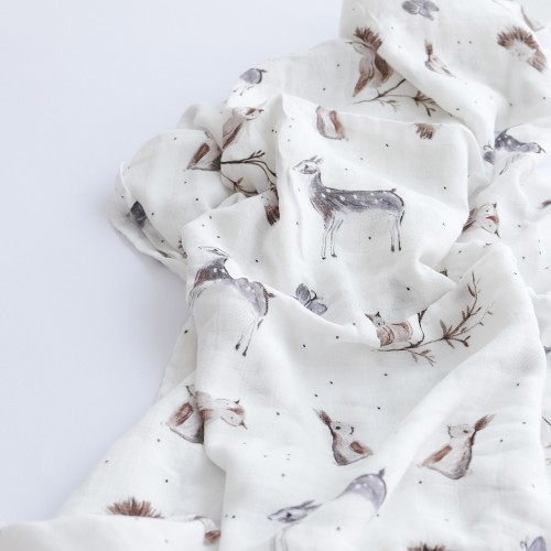 Bamboo Cotton Muslin Swaddle - Autumn Woodland