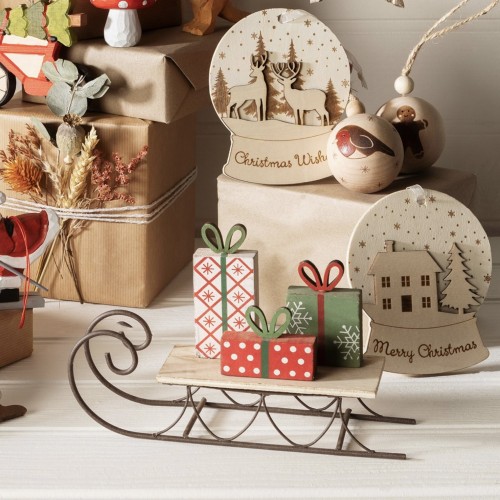 Wooden Sledge with Presents Decoration