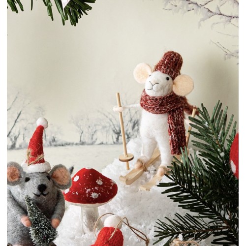 Skiing Mouse Felt Ornament