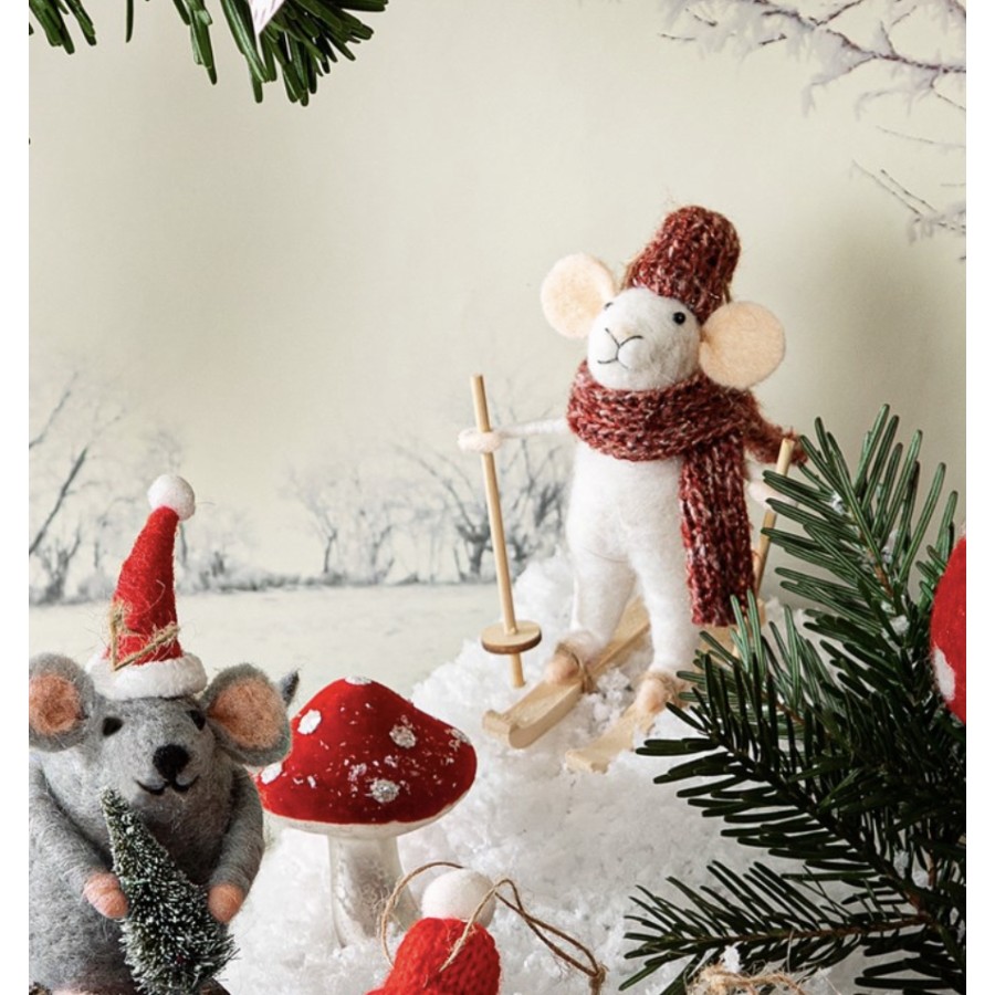 Skiing Mouse Felt Ornament