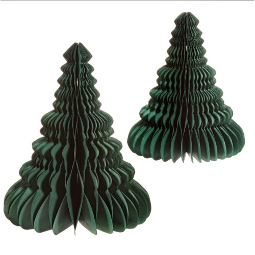 Standing Christmas Tree Paper Decoration - Forest Green (Set of 2)