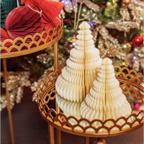 Standing Christmas Tree Paper Decoration - Cream (Set of 2)