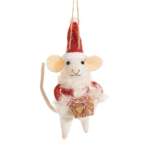 Santa Mouse with Present Felt Ornament