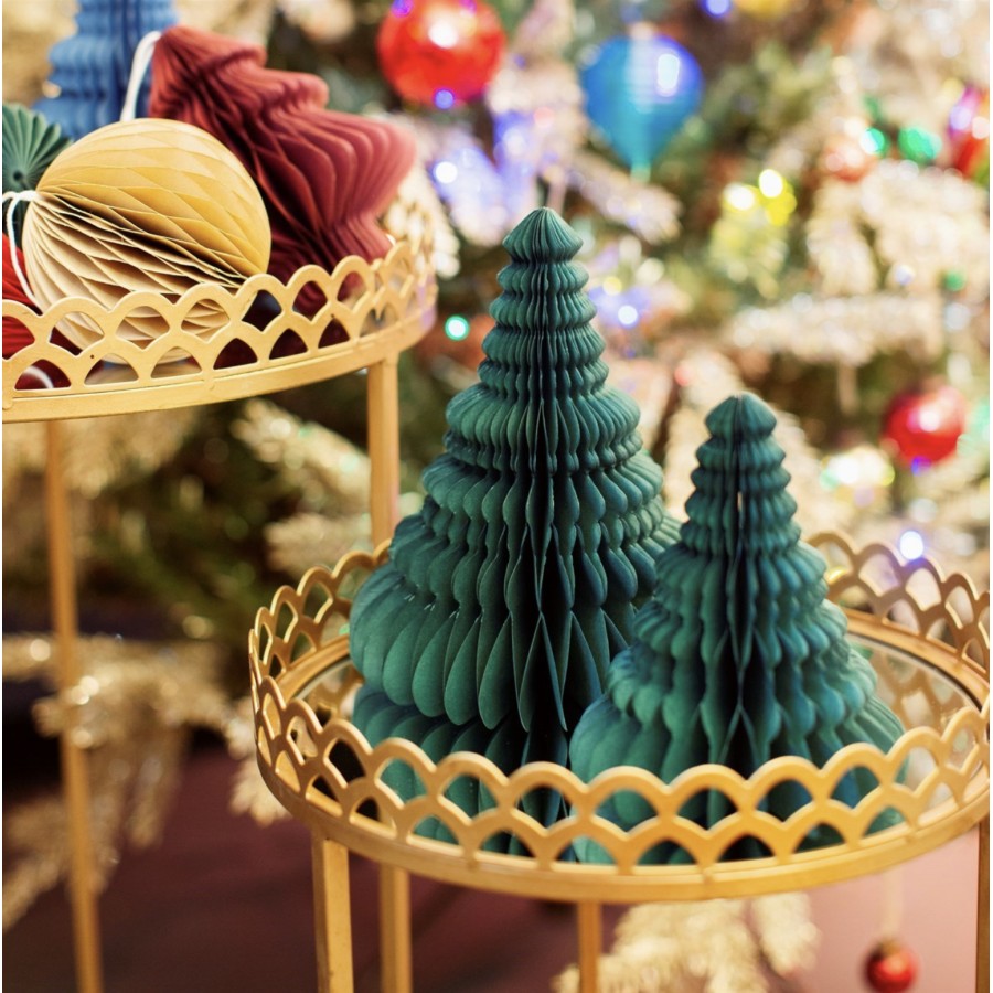 Standing Christmas Tree Paper Decoration - Forest Green (Set of 2)