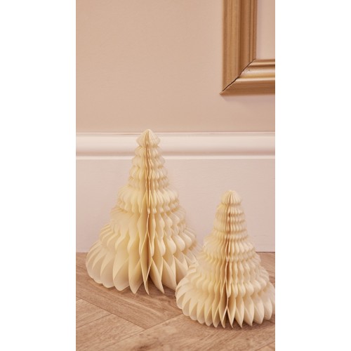 Standing Christmas Tree Paper Decoration - Cream (Set of 2)