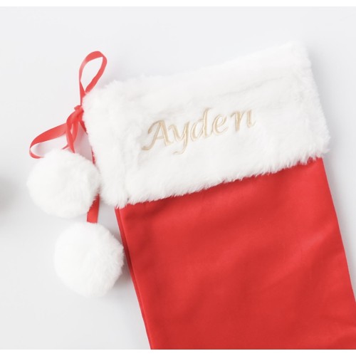 Personalised Red Velvet Pom Pom Stocking 