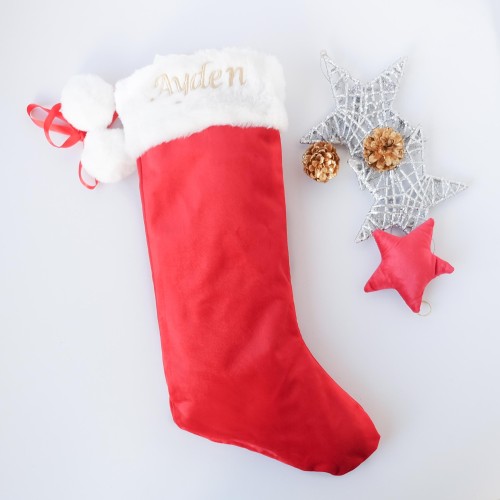 Personalised Red Velvet Pom Pom Stocking 