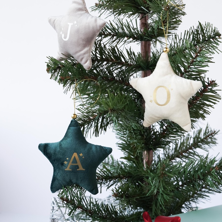 Monogrammed Velvet Star Ornament (Choice of 5 Colours)