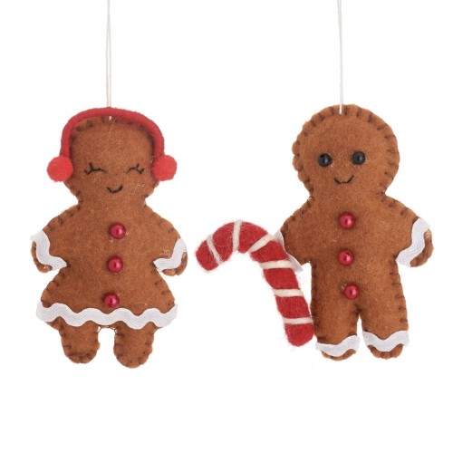 Gingerbread Couple Felt Ornament (Set of 2)