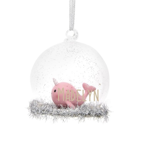 Pink Narwhal Personalised Bauble