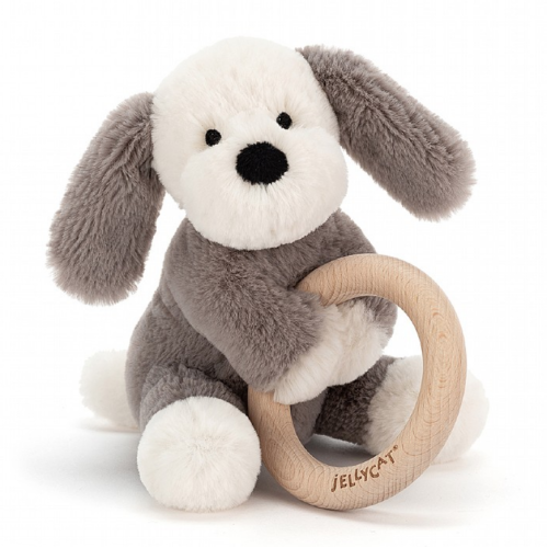 Jellycat Shooshu Puppy Wooden Ring Toy