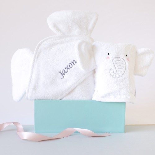 White Elephant Hooded Towel & Bath Mitt