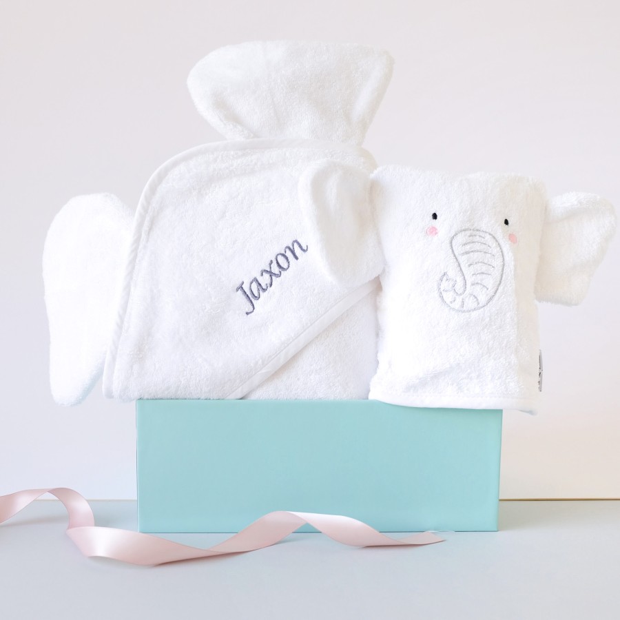 White Elephant Hooded Towel & Bath Mitt